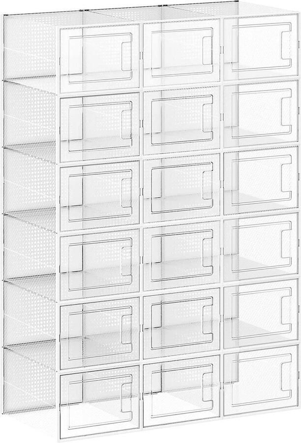 Rootz Living Rootz 18-delige schoenendoosset Doorzichtige opbergbakken Stapelbare containers PP- en PS-materiaal Organiseer schoenen Ruimtebesparende oplossing 35 cm x 25 cm x 18 5 cm