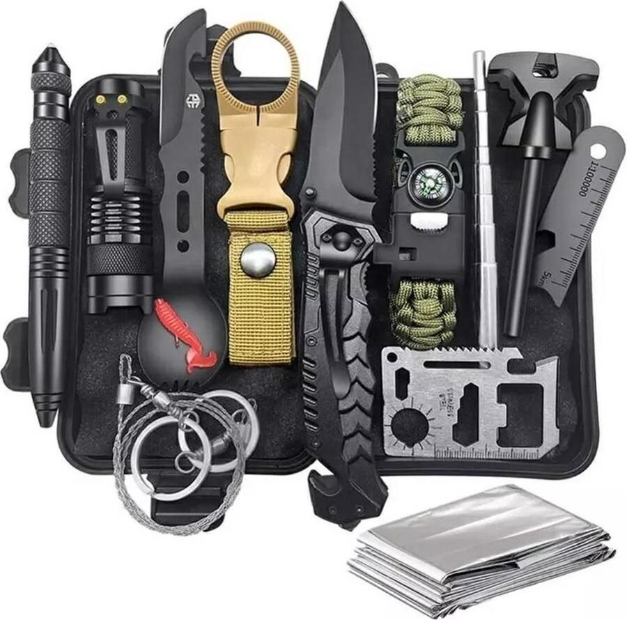 18 delige Survival Kit Outdoor Noodpakket Camping Set Overleving Kit Inclusief Opbergcase