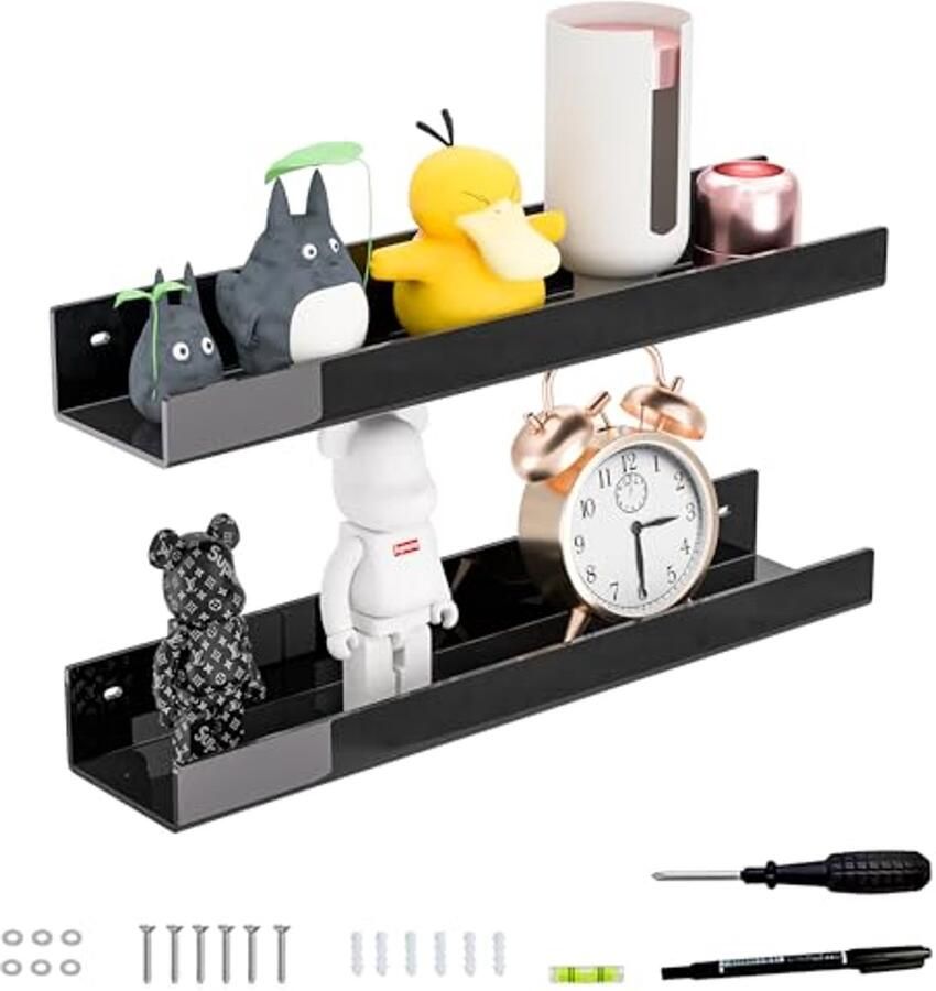 18 inch zwarte acryl wandplanken 2 stuks ruimtebesparende muur decoratie en opslag