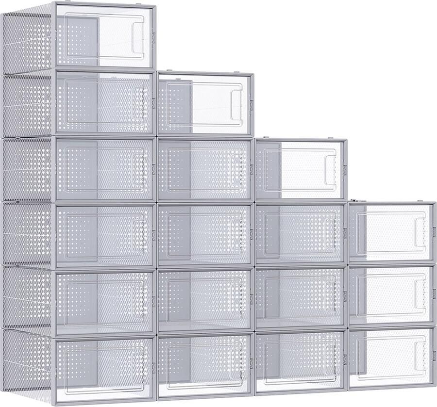 Rootz Living Rootz Schoenendoos Organizer Opbergcontainer Doorzichtige plastic bakken Stapelbaar ontwerp 33 5 cm x 23 2 cm x 14 3 cm Set van 18
