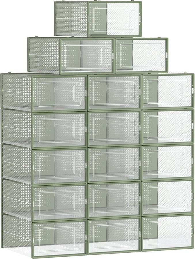 Rootz Living Rootz 18-pack schoenendoosorganizer opslagcontainer doorzichtige plastic bakken stapelbaar duurzaam materiaal 33 5 cm x 23 2 cm x 14 3 cm