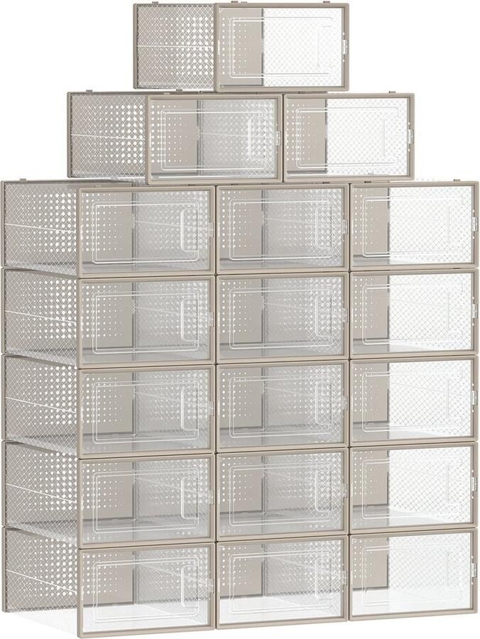 Rootz Living Rootz 18-pack schoenendoosorganizer opslagcontainer doorzichtige plastic bakken stapelbaar PP-materiaal ABS-frame 33 5 cm x 23 2 cm x 14 3 cm
