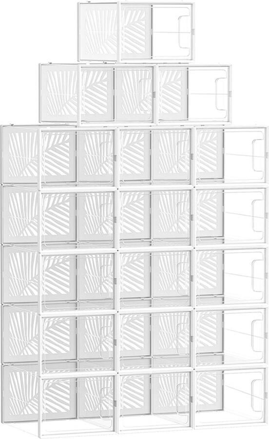 Rootz Living Rootz 18-pack schoenendoosorganizer opvouwbare opslagcontainers stapelbare doorzichtige dozen PET-behuizing 35 cm x 25 5 cm x 19 cm