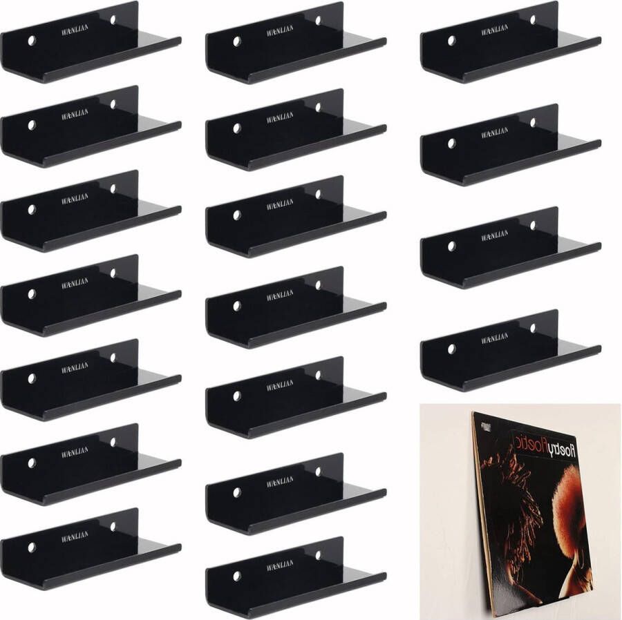 18 stks Acryl Vinyl Record Muurbeugels Drijvende Stand Acryl Record Display Stand Duurzame Drijvende Stand.(Zwart)
