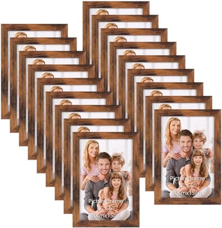 18 Stuks Fotolijsten 10 x 15 cm Bruine Collageset voor Wand of Tafel