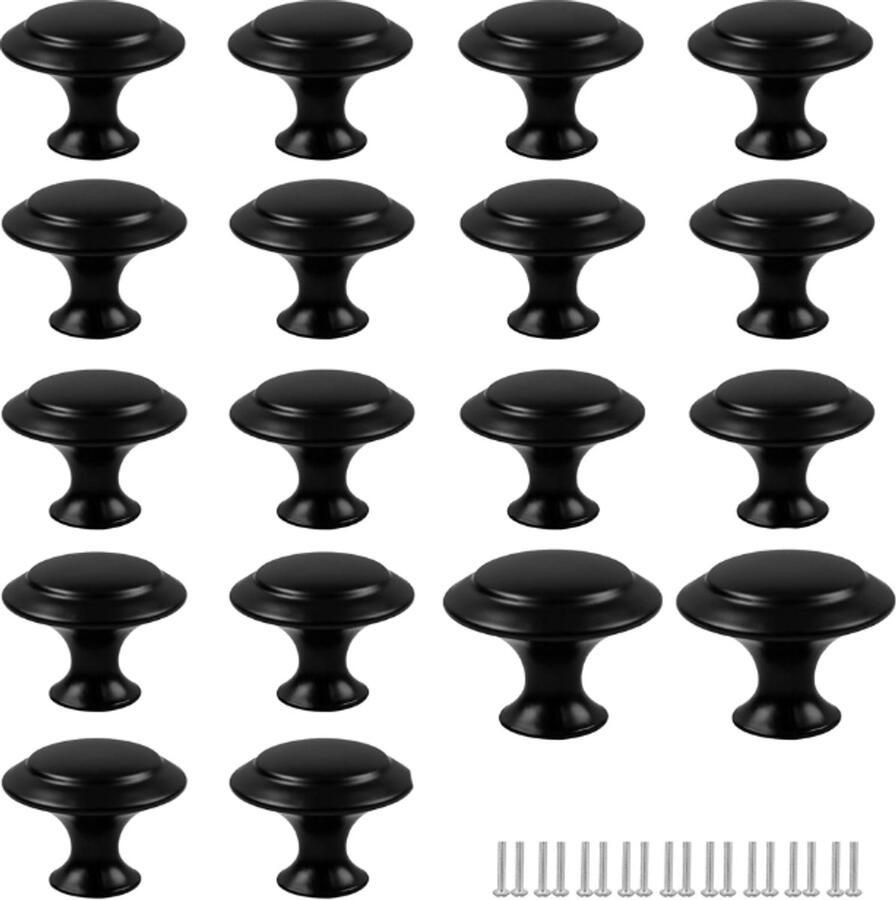 18 stuks Handgrepen Knoppen Ø 27 mm Meubelknop Kastknoppen deurknoppen RVS zwart Ronde Paddestoelvormige Meubelbeslag met schroeven voor Kast Lade dressoirs
