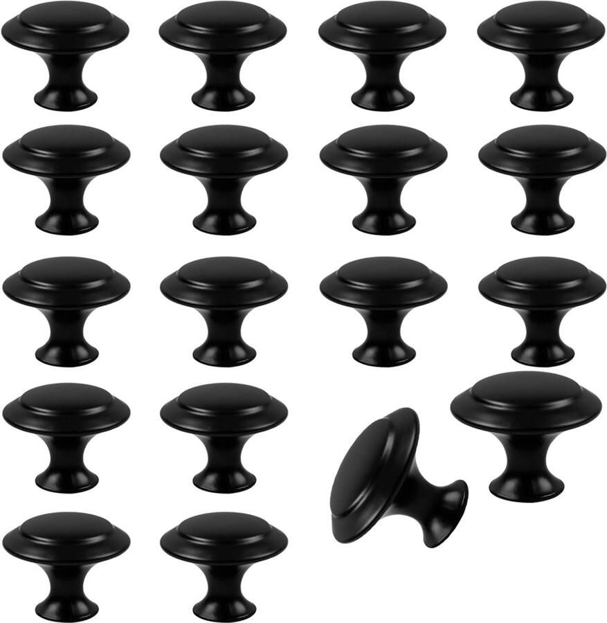 18 stuks ladeknoppen Kleine handgrepen Ladebeslag Paddenstoelstijl 30 mm Rond Kastknoppen en handgrepen Garderobekastdeurgrepen Geschikt voor dressoirs keukens 25 mm hoog Zwart
