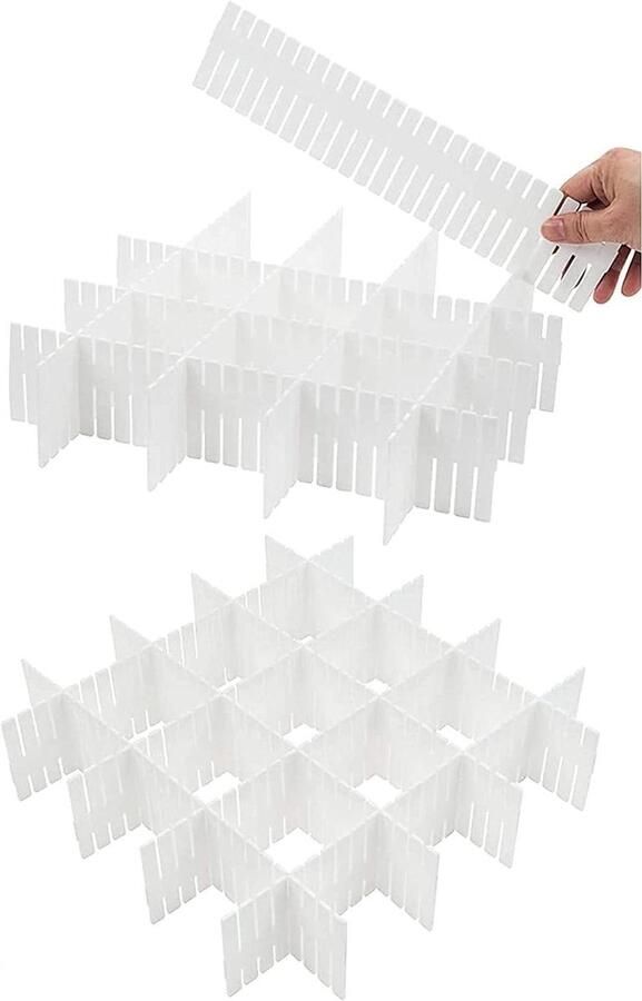 18 stuks verstelbare ladeverdelers voor sokken ondergoed en make-up Opgeruimde keuken slaapkamer dressoir (wit)