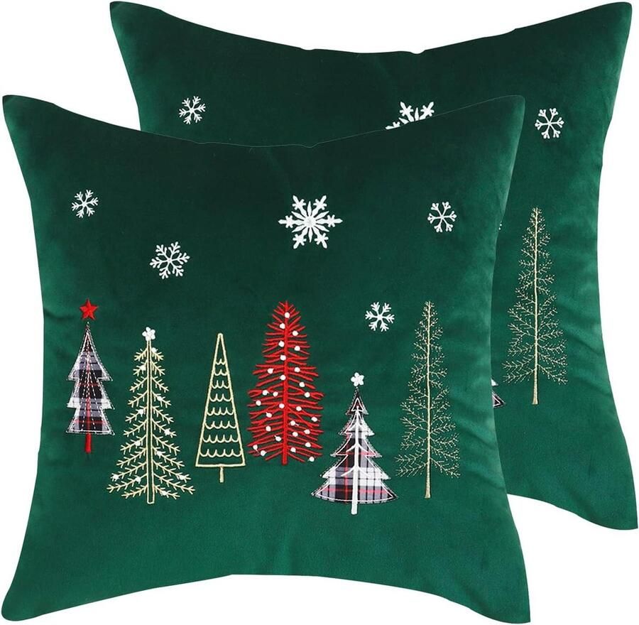 18 x 18 inch set van 2 kerstdecoratie kussenhoezen voor bedbank kussen auto groen