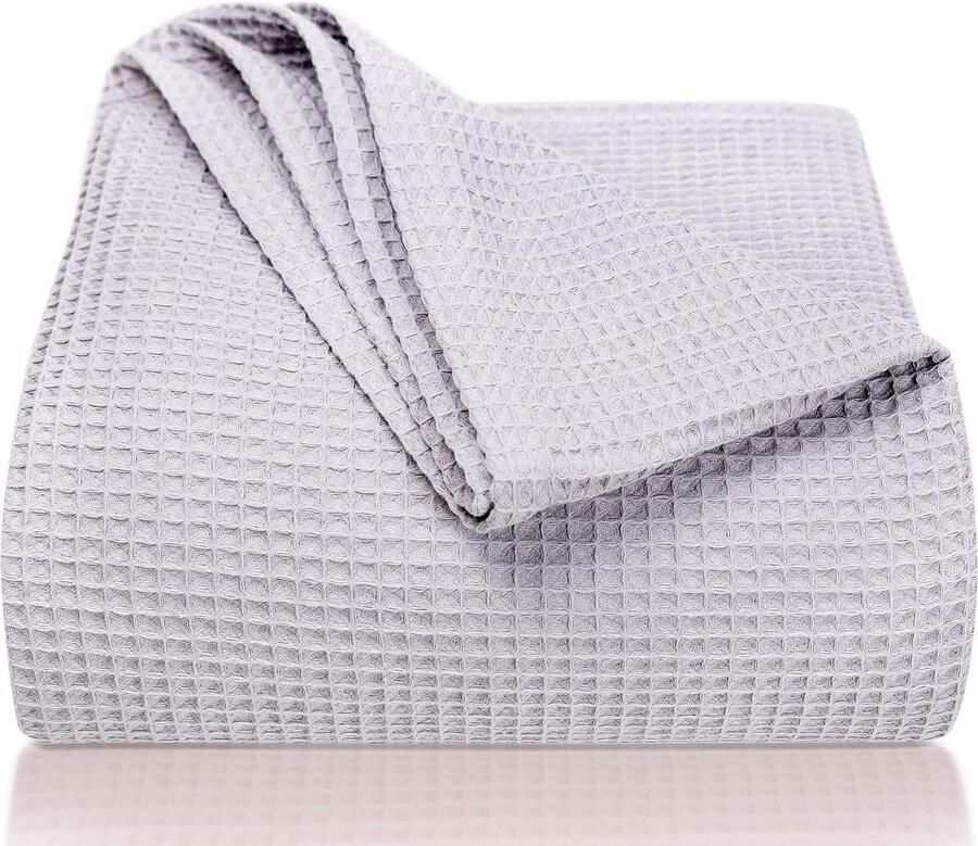 180 x 220 cm Wafelpiqué 100% Katoen Licht zomerdeken Katoenen deken voor bed bank Luchtige deken voor sofa (grijs)