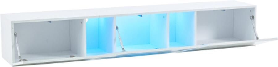180 x 35 x 30 cm tv-meubel voor aan de muur lowboard tv-meubel met ledverlichting tv-meubel met 3 kastdeuren geschikt voor 75 inch tv's tv-meubel hoogglans wit