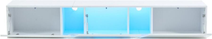 180x35x30 cm wandgemonteerde tv kast lowboard met LED verlichting 3 kastdeuren hoogglans geschikt voor 75 inch tv wit
