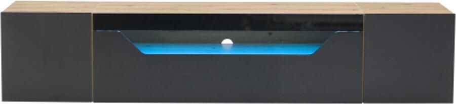 TV-meubel met 3 opbergvakken lowboard zwevend wandbord hoogglans tv-meubel met ledverlichting wandmontage tv-tafel geschikt voor 75-inch tv's zwart + originele houtkleur