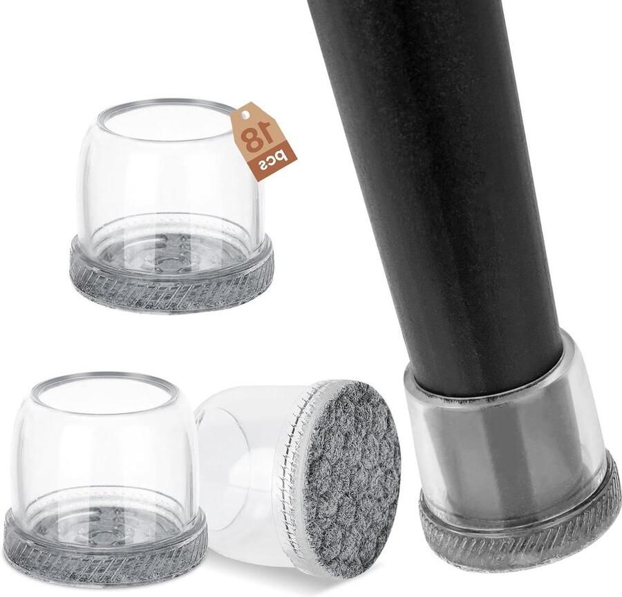 18STKS Siliconen Stoelpootdoppen Vloerbeschermers Stoelbeen Hoezen Rond Stoelpootbeschermers Rubberen Stoelpoot Caps Stoelbeen Beschermkappen met Vilt 25-30mm stoelpootbeschermers