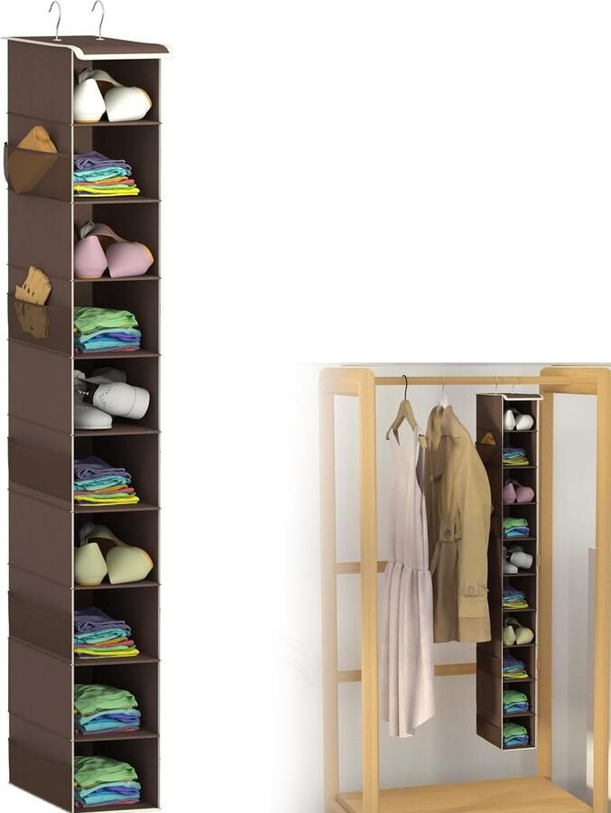 1Stuks bruin 10 lagen hangende kastorganizer en opslag opbergen van kleding handtassen schoenen accessoires Hangende schoenenorganizer voor schoenen gevouwen kleding en speelgoed