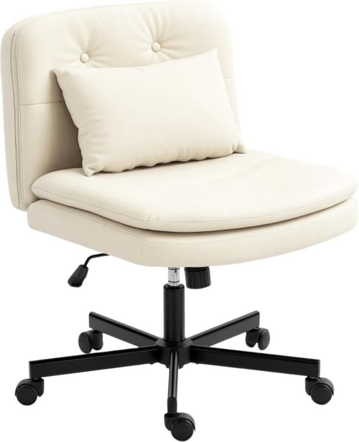 1x Beige Bureaustoel met Wielen – Kruisstoel met Synthetisch Leer – Stoel met Gekruiste Benen voor Kantoor & Thuis