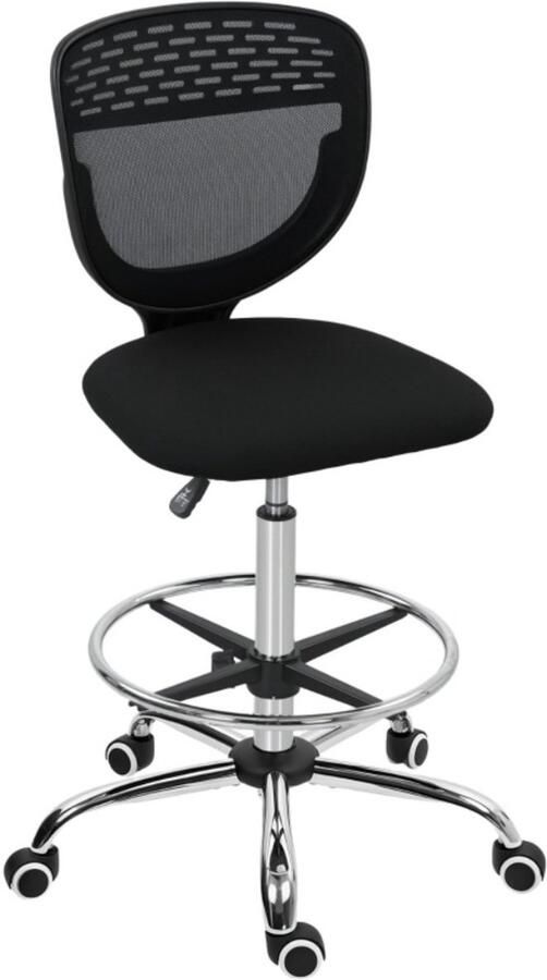 1x Bureaustoel zonder armleuningen Ergonomische bureaustoel met voetensteun In hoogte verstelbare kruk voor werkplaats Draaistoel met wielen voor kantoor