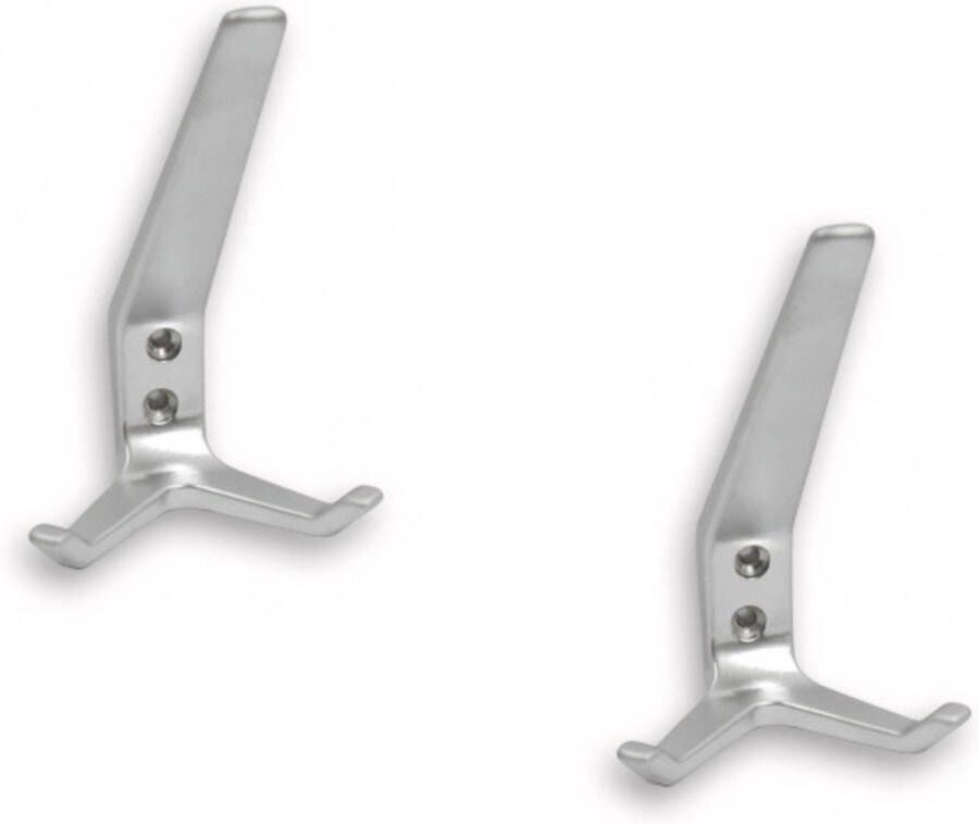 1x Luxe kapstokhaken jashaken dubbele haak lang model hoogwaardig aluminium 7.6 x 12.5 cm kapstok garderobe haakjes