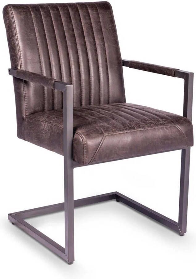 SALE! 1x Eetkamerstoel Stoel Rico Eco leer Yacht Antraciet Met arm Zwart staal