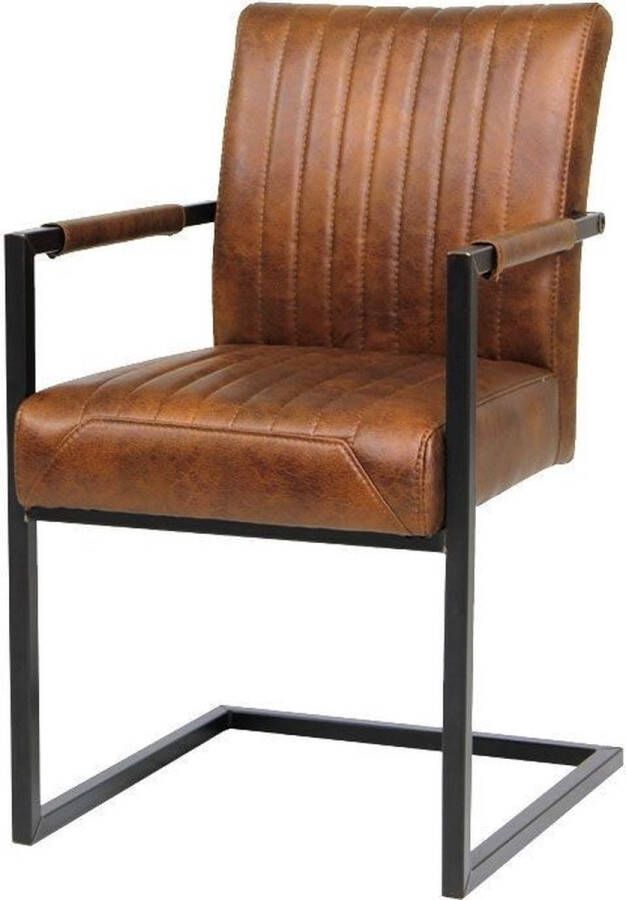 SALE! 1x Eetkamerstoel Stoel Rico Eco leer Yacht Cognac Met arm Zwart staal - Foto 1