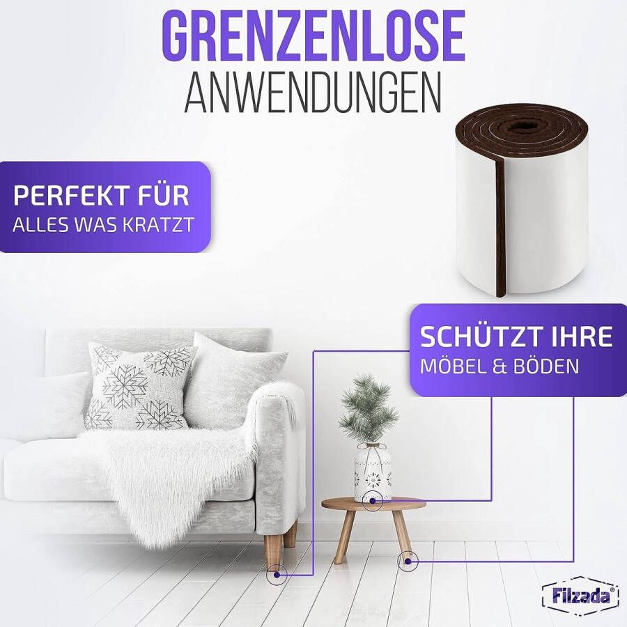 1x viltglijder zelfklevend rol (100 x 10 cm) bruin professioneel meubelglijdervilt met ideale kleefkracht