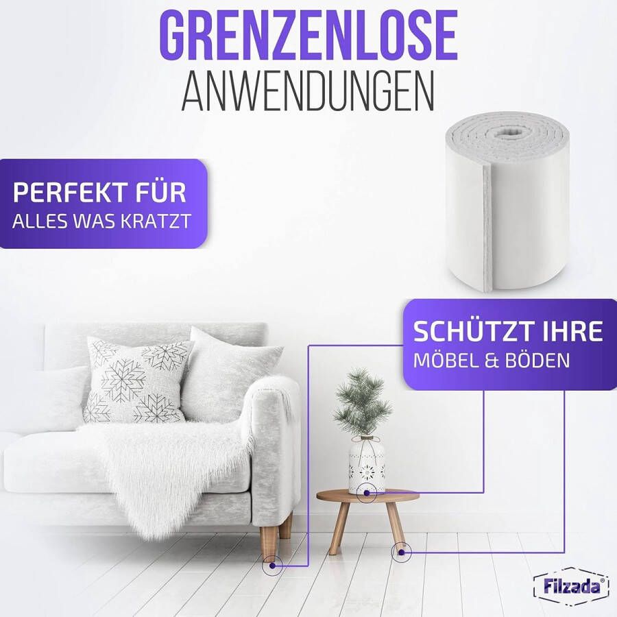 1x viltglijder zelfklevend rol (100 x 10 cm) wit professioneel meubelglijdervilt met ideale kleefkracht