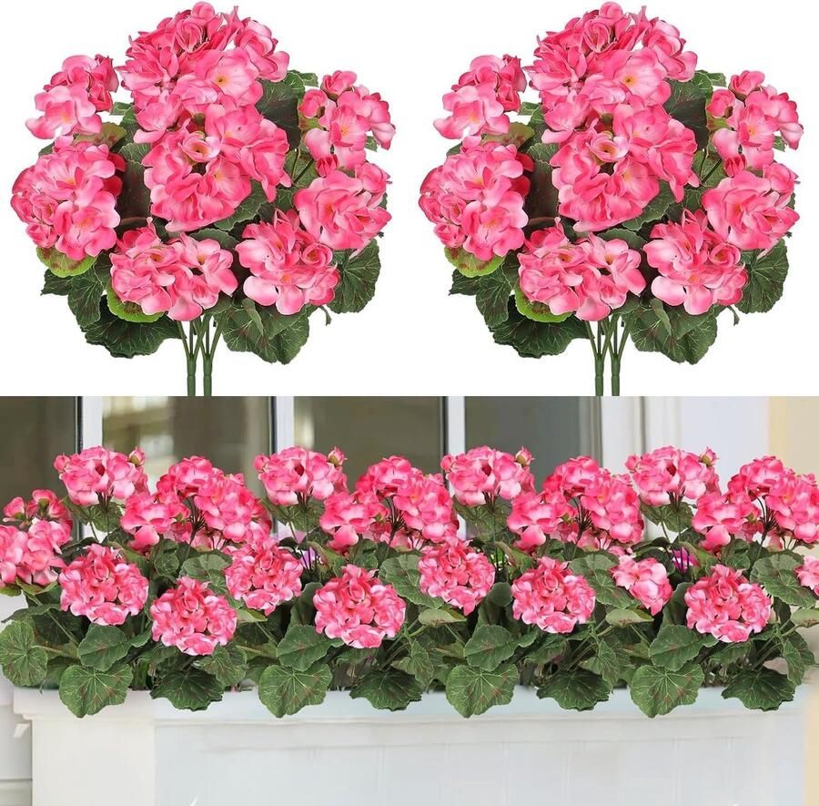 2 bundels kunstbloemen geranium decoratieve weerbestendig kunstplanten kunstkunststof uv-bestendige bloemen voor bruiloft thuis patio feest tuintafel decoratie roze