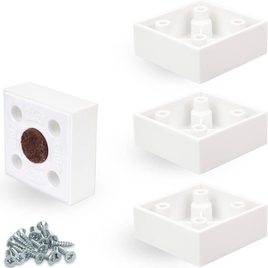 2 cm hoge meubelpoten met viltglijders model Cuba wit vierkant set van 4
