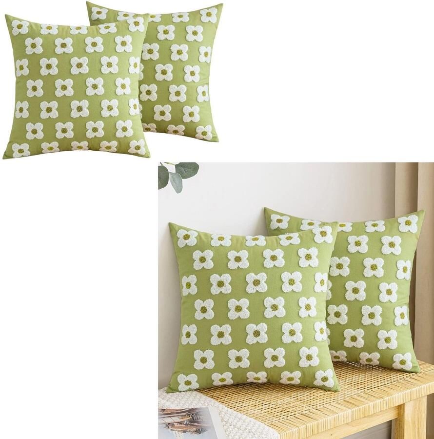 2-delig Sierkussen Decoratieve bloemenkussensloop Geschikt voor slaapbank Woonkamer Slaapkamer Groen 45X45cm