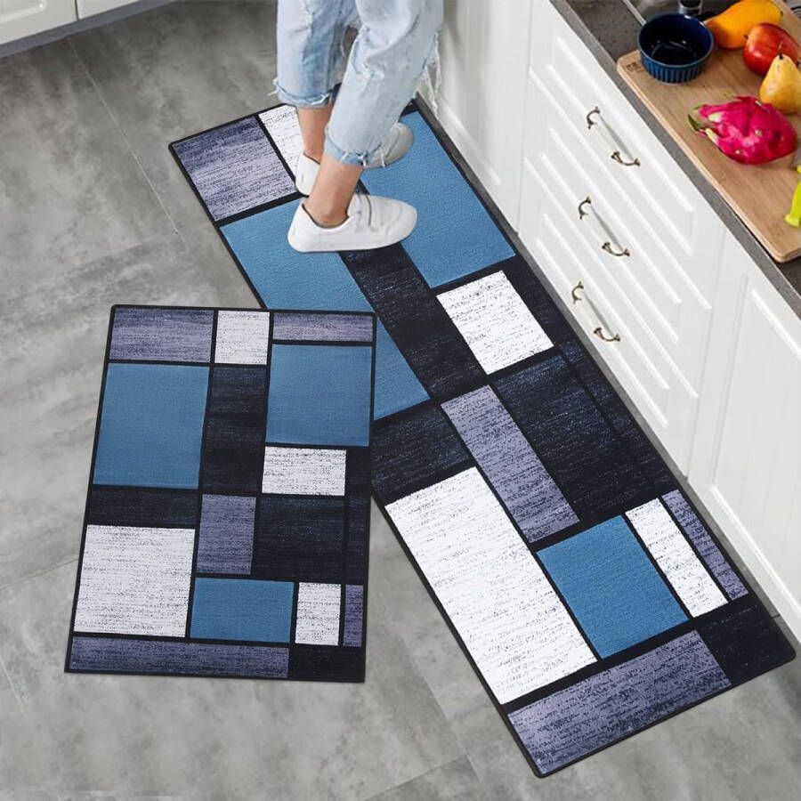 2-delige antislip keukentapijtset wasbare moderne matten en vloerkleden voor hal eetkamer en entree 50 x 80 cm + 50 x 150 cm