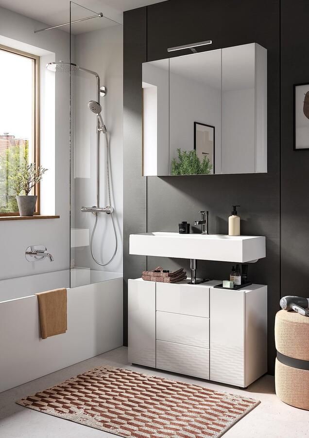 Rootz Living Rootz 2-delige badkamermeubelset Witte wastafelkast Tijdloos design Ruimtebesparend FSC-gecertificeerd Ca. 82x190x34 cm