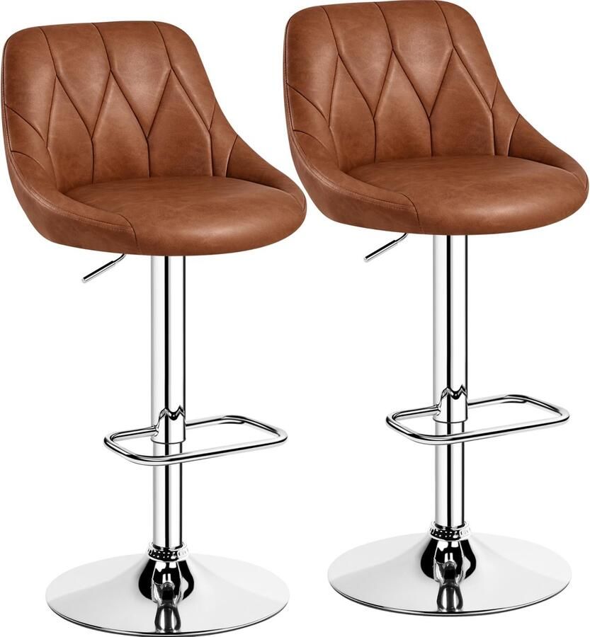 2-delige barkrukset verstelbare zithoogte 61 5 cm 83 cm gestoffeerde kruk met draaibare zitting kruk met voetensteun voor keuken bar salon eetkamer bruin