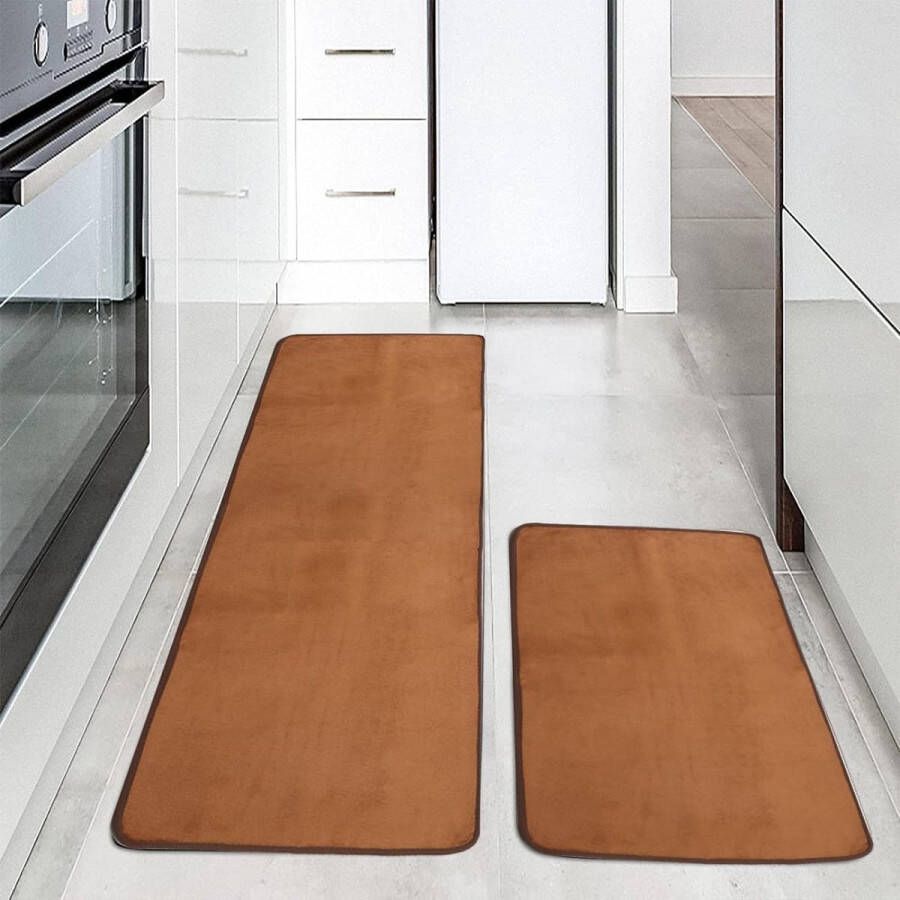 2-delige keukenmatten tapijtset antislip TRP backing standaard wasbaar absorberend zachte microvezel 50 x 80 + 50 x 160 cm