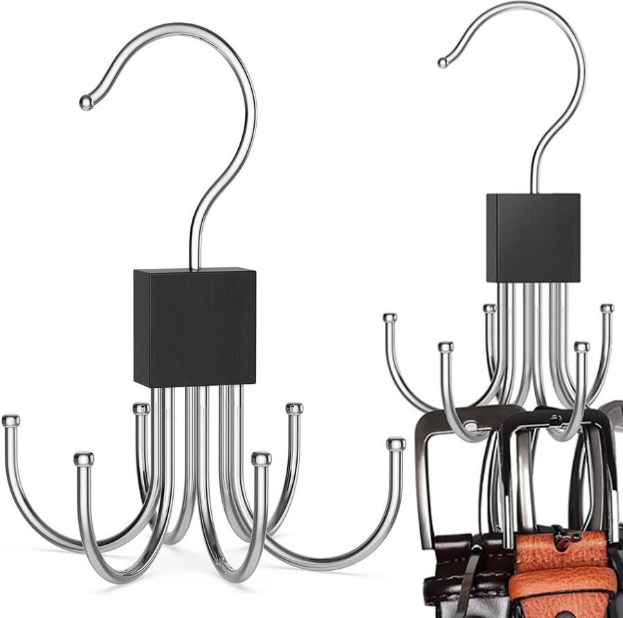 2-delige kledingrek 360° draaibare riemhouder met 6 haken per stuk ruimtebesparende stropdasrek metalen en houten beha-rek voor vesten sjaals hoeden en handtassen
