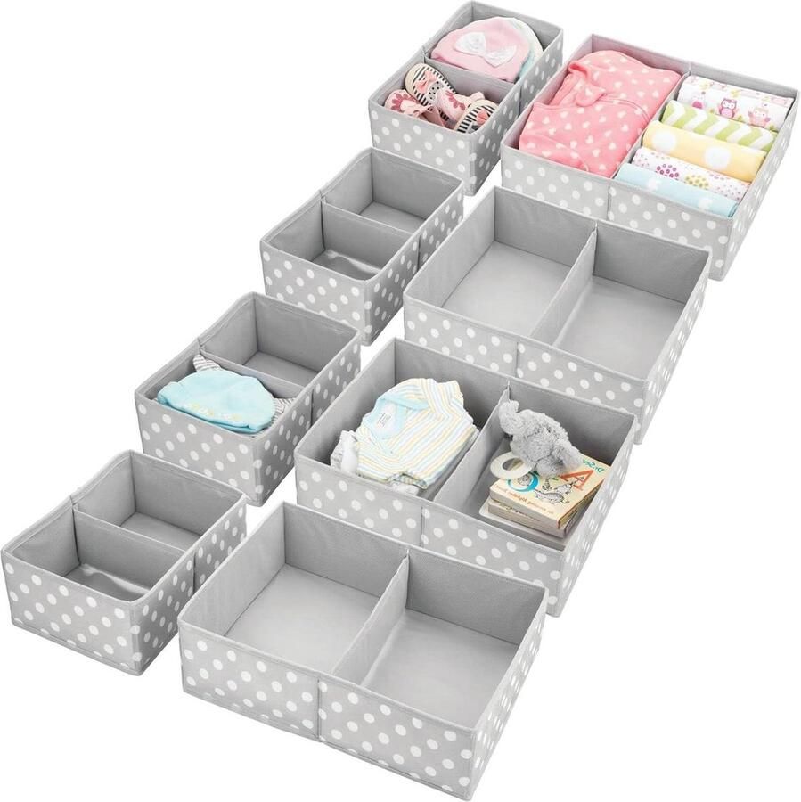 Drawer Organiser Set of 2 Storage Boxes Organiser for Children's Room and Baby Room Fabric Grey White 4 Pieces Pack