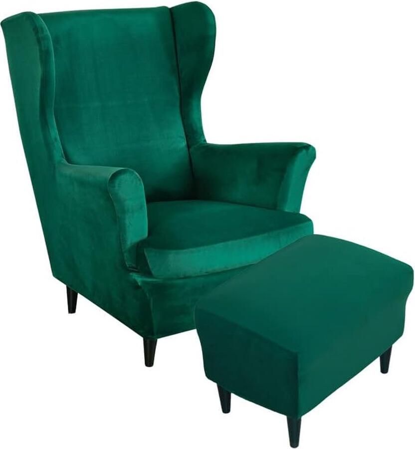 2-delige oorstoelhoes effen fluwelen fauteuilhoes elastische tijgerstoelhoes met armleuning hoge rugleuning universeel donkergroen - Foto 2