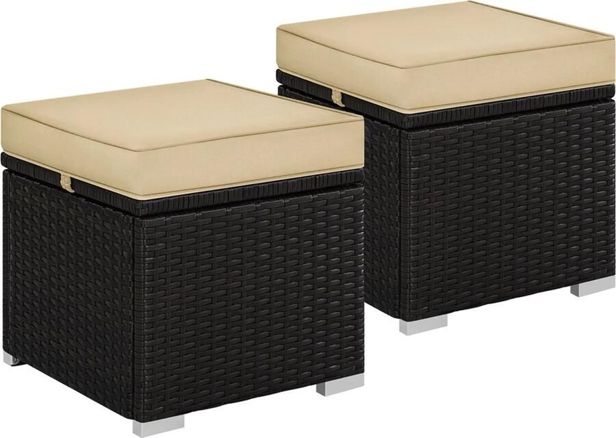 2-delige Rattan Opbergkruk Set – Hocker met Deksel & Opbergruimte – Tuinpoef & Voetenbank – Weerbestendig – 91 kg draagkracht