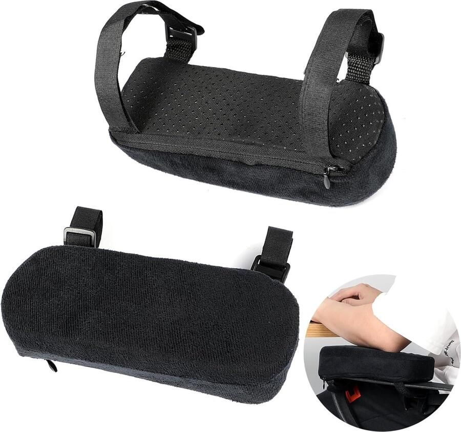 2-delige set Armkussens voor bureaustoelen Armkussens Armhoezen voor zitting Armkussens voor elleboogstoelen van traagschuim Verlicht de armdruk Geavanceerde ergonomie Zwart