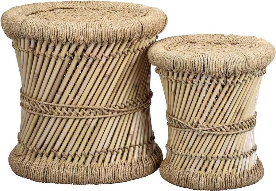 2-delige set bamboe krukken ø 36 cm & 30 cm bloemenkruk voor tuin terras en balkon Kruk