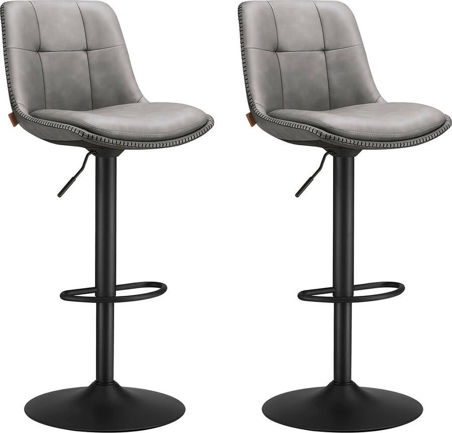 Rootz Living Rootz 2-delige set barkruk stoelen op tegenhoogte voetsteun duifgrijs PU verchroomd staal schuimvulling 44 cm x 48 cm x (90-112 cm)