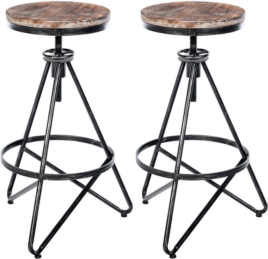 CLP Karla Set van 2 barkrukken Hout Industrieel design Verstelbare zithoogte 67-81 cm Met voetensteun Draaibare zilver antiek zilver