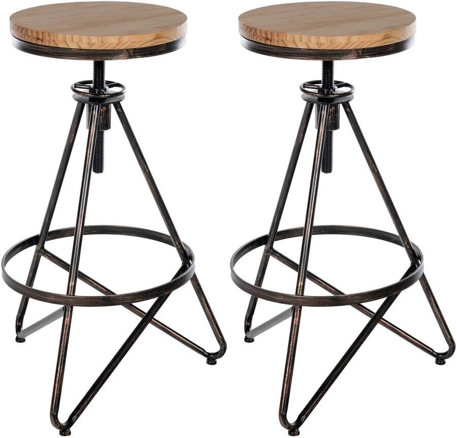 CLP Karla Set van 2 barkrukken Hout Industrieel design Verstelbare zithoogte 67-81 cm Met voetensteun Draaibare bronzen bronzen