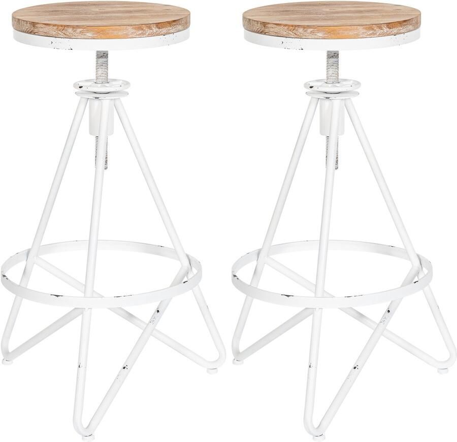 CLP Karla Set van 2 barkrukken Hout Industrieel design Verstelbare zithoogte 67-81 cm Met voetensteun Draaibare antiek wit antiek wit