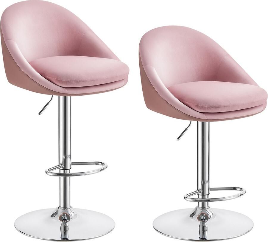 Barkruk set van 2 in hoogte verstelbaar pastelroze –zilvergrijs