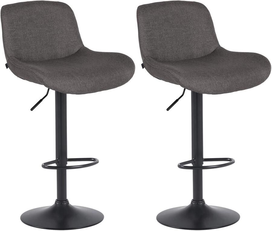 CLP Solon Set van 2 barkrukken met rugleuning in hoogte verstelbaar draaibaar zwart frame mat zwart donkergrijs