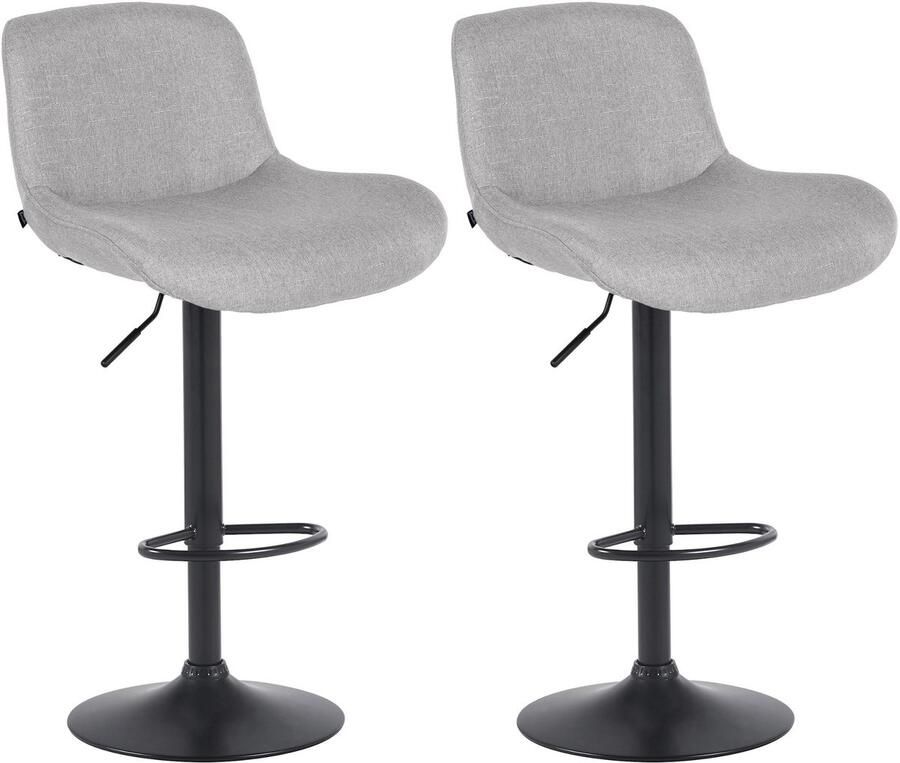 CLP Solon Set van 2 barkrukken met rugleuning in hoogte verstelbaar draaibaar zwart frame mat zwart licht grijs