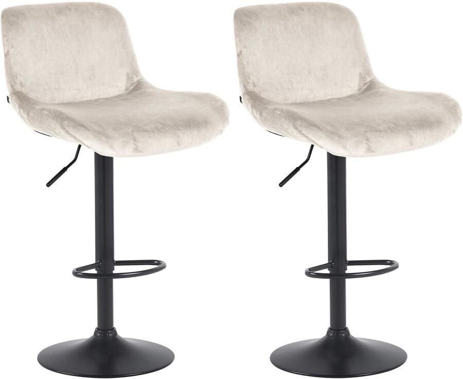 CLP Solon Set van 2 barkrukken met rugleuning in hoogte verstelbaar draaibaar zwart frame mat zwart creme