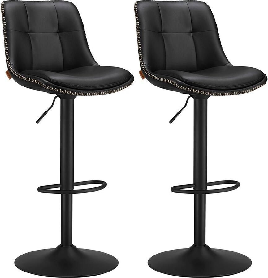 Rootz Living Rootz 2-delige set barstoelen keukenkrukken stoelen op toonbankhoogte PU-materiaal verchroomd staal schuimvulling 44 cm x 48 cm x (90-112) cm inktzwart 120 kg maximaal draagvermogen