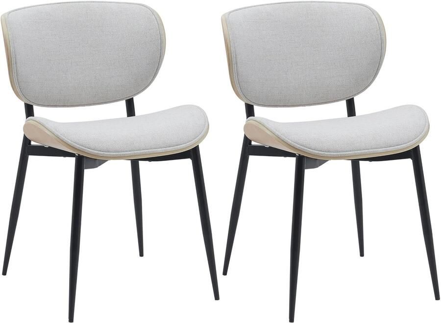 CLP Enid Set van 2 Eetkamerstoelen bezoekersstoel met rugleuning en bekleding metalen frame hout Stof natura creme