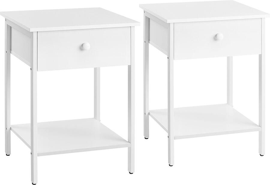 2-delige set bijzettafels nachtkastjes ruimtebesparende opbergruimte 40 cm x 40 cm x 55 cm matwit